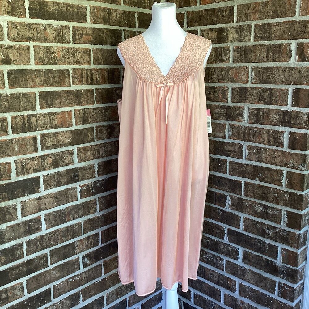 VTG Vanity Fair Nightgown Coral Sleeveless Long Length Nylon Large NWT Deadstock